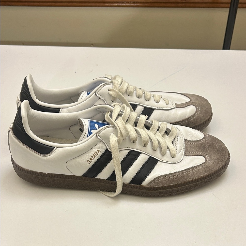 Adidas White and Black Sneakers with Brown Suede